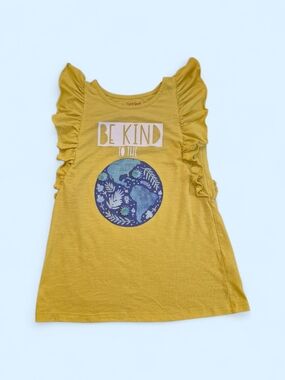 Cat & Jack Yellow Ruffle Sleeve Tee 'Be Kind To The Earth' Small Poms Size Large